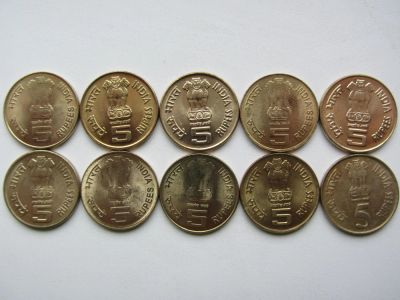 Лот: 6408071. Фото: 1. Индия 5 рупий набор из 10 монет... Азия