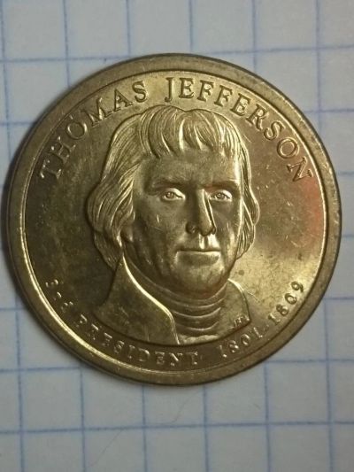 Лот: 10394887. Фото: 1. 1 доллар США - 3й президент Томас... Америка