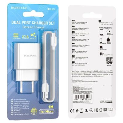 Лот: 22147860. Фото: 1. СЗУ BOROFONE BA-53A 2*USB+Micro... Зарядные устройства, блоки питания, адаптеры сетевые для смартфонов