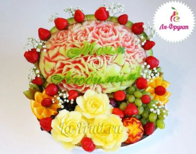 Лот: 15835005. Фото: 1. Композиция с резным арбузом №19. Другое (сувениры, подарки)
