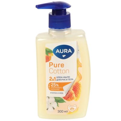 Лот: 25545630. Фото: 1. Крем-мыло жидкое Aura, Pure Cotton... Уход за телом