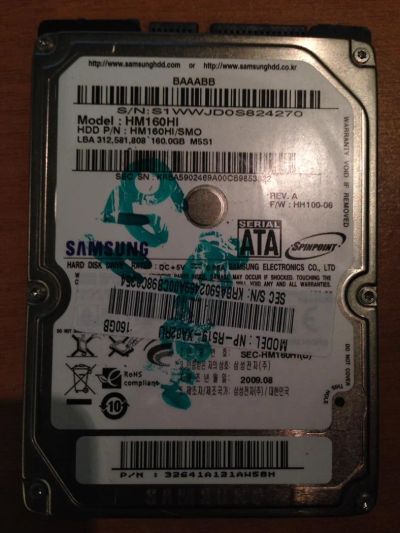 Лот: 3582668. Фото: 1. HDD samsung pn HM160HI/SMO model... Жёсткие диски (HDD)