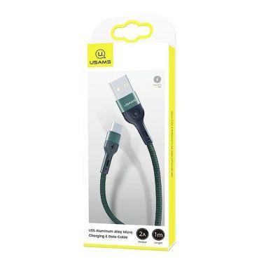 Лот: 22147221. Фото: 1. Кабель USAMS Micro U55 2A 1m Green. Дата-кабели, переходники