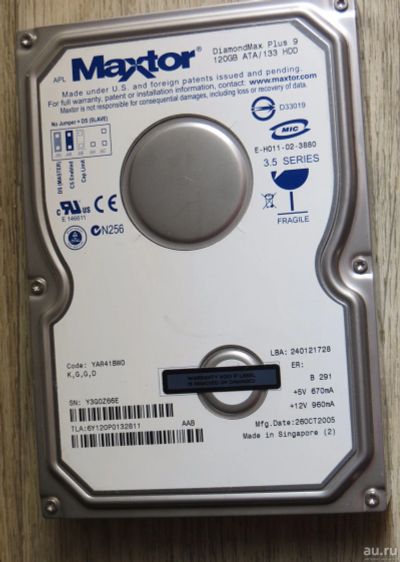 Лот: 16354461. Фото: 1. HDD Maxtor 120 Gb Сингапур. Жёсткие диски