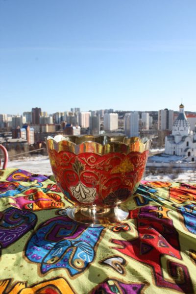 Лот: 20044461. Фото: 1. Латунная ваза.Эмаль. Вазы