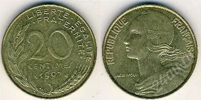 Лот: 1995862. Фото: 1. 20 centimes 1997 год Франция Обмен. Европа