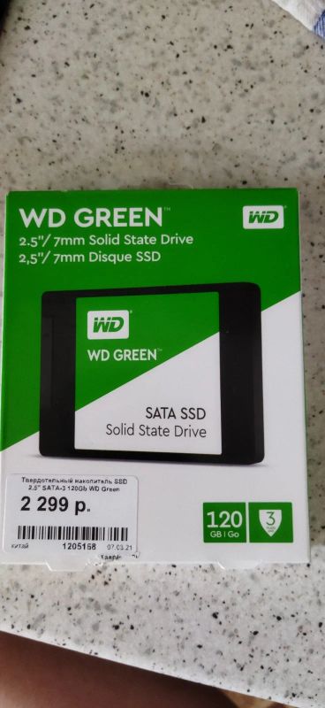 Лот: 17328266. Фото: 1. SSD wd green 120gb новый на гарантии. SSD-накопители