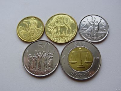 Лот: 12830650. Фото: 1. Эфиопия набор 5 монет 5, 10, 25... Африка