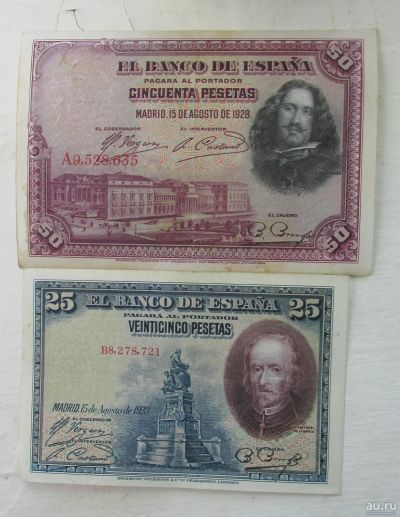 Лот: 13783914. Фото: 1. Набор 25 и 50 песет Испания 1928-2. Европа