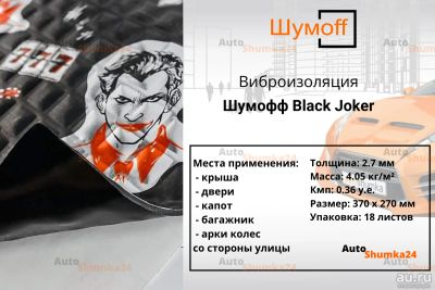 Лот: 16046445. Фото: 1. Шумоизоляция. Шумоff Black Joker... Шумоизоляция