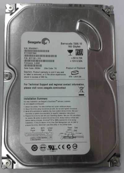 Лот: 8288829. Фото: 1. Жесткий диск SATA ST3160815AS... Жёсткие диски (HDD)