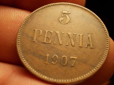 Лот: 12640121. Фото: 1. Редкие 5 пенни 1907 года. 766... Россия до 1917 года