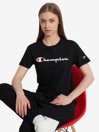 Лот: 25238172. Фото: 1. Футболка женская Champion, Черный. Другое (спортивная одежда)