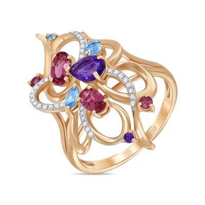 Лот: 24650865. Фото: 1. Кольцо с аметистами, топазом... Кольца, перстни