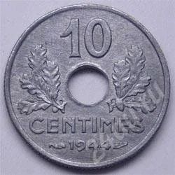Лот: 211218. Фото: 1. Франция. 10 сантим 1944г. Цинк... Европа