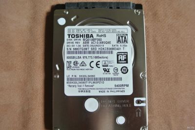Лот: 13234731. Фото: 1. Винчестер Toshiba MQ01ABF050 500ГБ. Жёсткие диски (HDD)