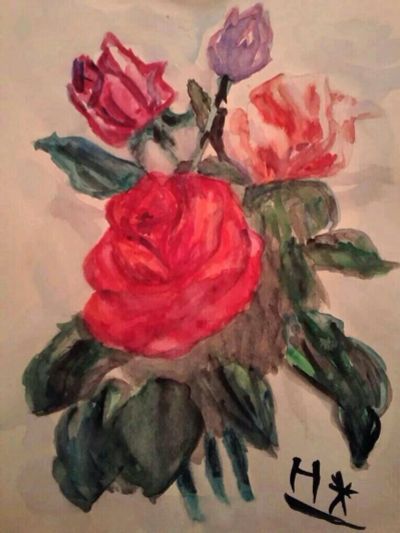 Лот: 10015516. Фото: 1. Картина алые розы акварель. Картины, рисунки
