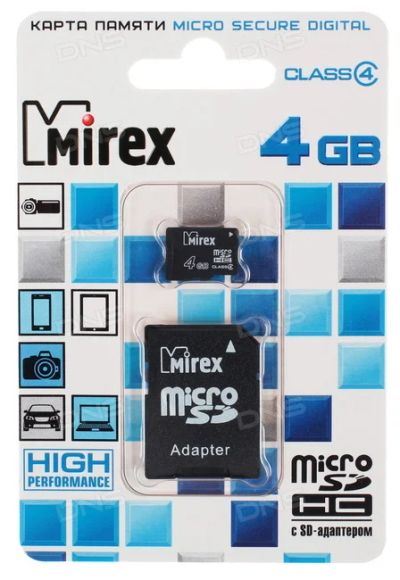 Лот: 10941758. Фото: 1. MicroSD SD 4 GB Mirexвысокотехнологическая... Карты памяти