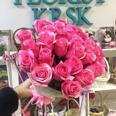 Лот: 9297818. Фото: 1. Букет из 25 розовых роз. Свежие цветы