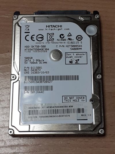 Лот: 24892753. Фото: 1. HDD для ноутбука 500gb (Hitachi... Жёсткие диски (HDD)