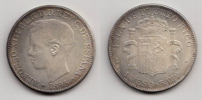 Лот: 5348511. Фото: 1. Пуэрто-Рико 1 песо 1895 - копия. Другое (монеты)