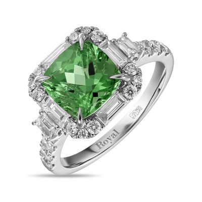 Лот: 24646122. Фото: 1. Кольцо с бриллиантами и цаворитом. Кольца, перстни