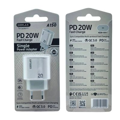 Лот: 25794666. Фото: 1. СЗУ GERLAX A150 1C QC3.0 PD20W... Зарядные устройства, блоки питания, адаптеры сетевые для смартфонов