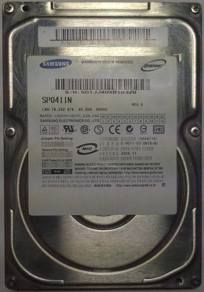 Лот: 3996954. Фото: 1. HDD / Samsung / Model: SP0411N... Жёсткие диски (HDD)