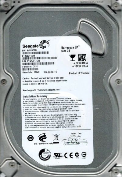 Лот: 3595350. Фото: 1. Жесткий диск 500 GB Seagate ST3500412AS. Жёсткие диски (HDD)