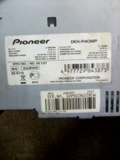 Лот: 7112675. Фото: 1. Магнитола Pioneer DEH-P40MP (Без... Автомагнитолы