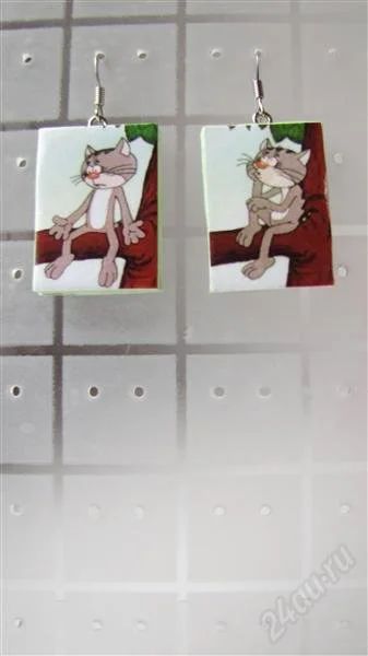 Лот: 2154675. Фото: 1. Серьги "Кот Васька". Бижутерия ручной работы
