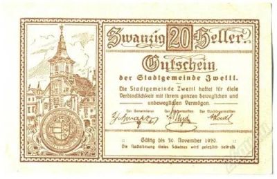 Лот: 1632606. Фото: 1. Австрия. 20 геллер 1920г. Нотгельд... Германия и Австрия