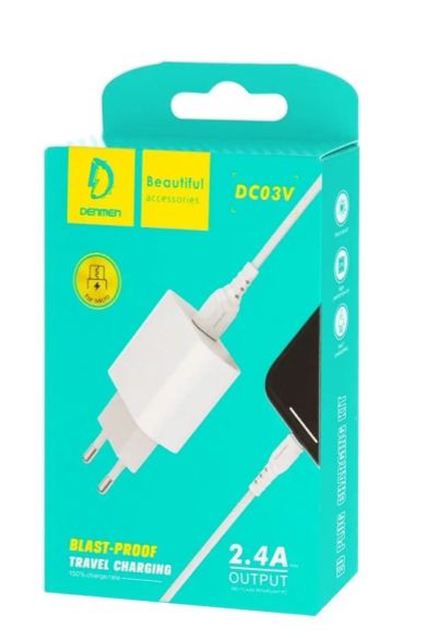 Лот: 22146288. Фото: 1. СЗУ DENMEN DC03V + microUSB 2... Зарядные устройства, блоки питания, адаптеры сетевые для смартфонов