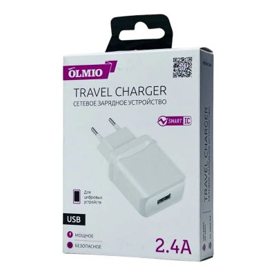 Лот: 22150959. Фото: 1. СЗУ OLMIO 1*USB 2.4A, Smart IC. Зарядные устройства, блоки питания, адаптеры сетевые для смартфонов