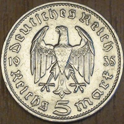 Лот: 16695961. Фото: 1. 5 Рейхсмарок 1935г. Пауль фон... Германия и Австрия