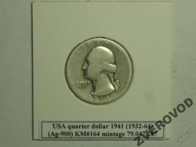 Лот: 5929159. Фото: 1. США 25 центов quarter 1941 серебро... Америка