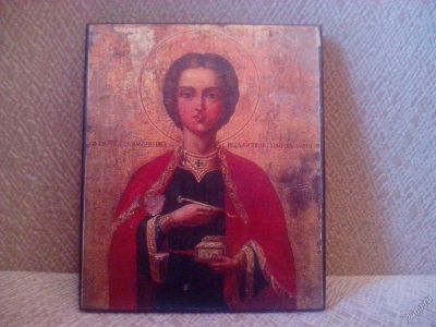 Лот: 5891160. Фото: 1. Икона на дереве святой Пантелеймон... Иконы