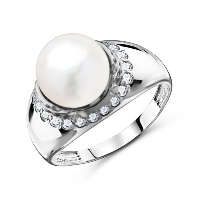Лот: 23839355. Фото: 1. Серебряное кольцо с жемчугом и... Кольца, перстни