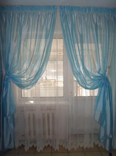 Лот: 4349154. Фото: 1. Шторы из голубой органзы. Шторы, тюль