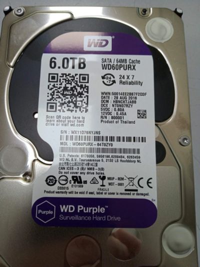Лот: 15930358. Фото: 1. Жесткий диск 6Tb WD60PURX Purple. Жёсткие диски (HDD)