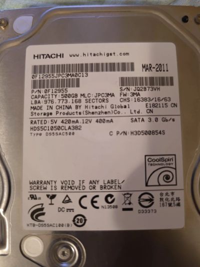 Лот: 20613557. Фото: 1. Жёсткий диск hitachi 500 гб. Жёсткие диски (HDD)