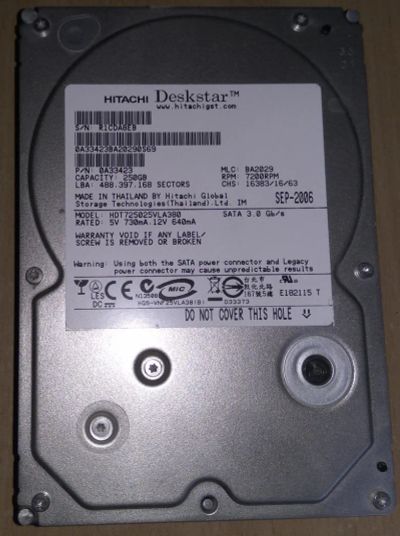 Лот: 9780429. Фото: 1. HDD Hitschi Sata 250gb. Жёсткие диски