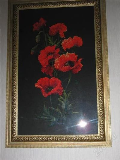 Лот: 2008131. Фото: 1. Картина, вышитая крестом "Маки... Вышивание