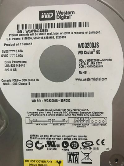 Лот: 12648213. Фото: 1. Жесткий диск WDC WD3200JS-55PDB0. Жёсткие диски (HDD)