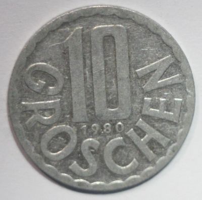 Лот: 3854943. Фото: 1. 10 грошей 1980 год. Австрия. Германия и Австрия