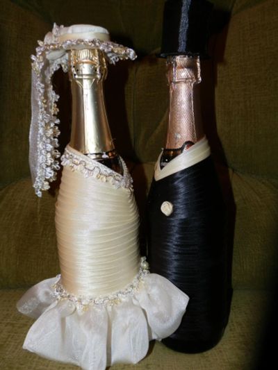 Лот: 9348948. Фото: 1. Свадебный декор на бутылки шампанского... Свадебная атрибутика и декор