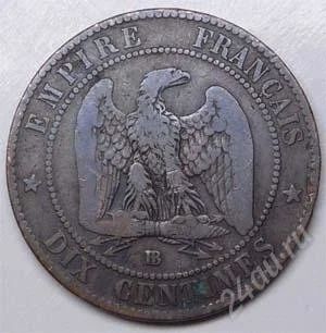 Лот: 888338. Фото: 1. Франция. 10 сантим 1854г. Наполеон... Европа