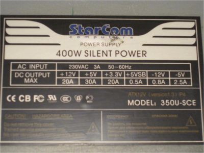 Лот: 8813401. Фото: 1. Starcom 350U-SCE , 400W , 6 molex... Корпуса, блоки питания