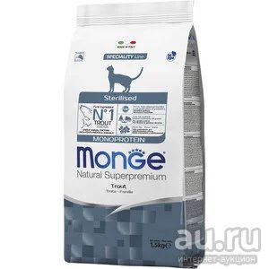 Лот: 17893854. Фото: 1. Monge Cat Monoprotein Sterilised... Корма