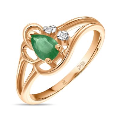 Лот: 24650550. Фото: 1. Кольцо с изумрудом и фианитом. Кольца, перстни
